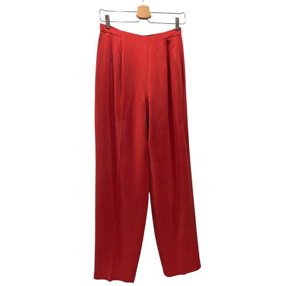 Vtg Ann Taylor 100% Silk High Rise Trouser Pants 27"  Red Career Festive Preppy - Picture 1 of 7